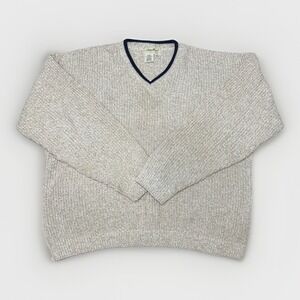 Eddie Bauer Sweater Men's XL Made in USA Cotton Blend V-Neck Beige Vintage Knit